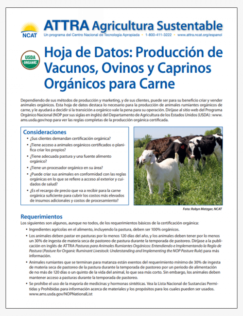 Hoja de Datos: Produccion de Vacunos, Ovinos y Caprinos Organicos para Carne