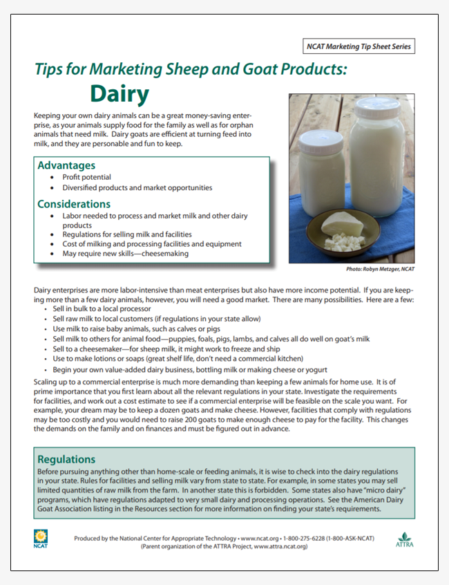 Tips for Marketing Sheep and Goat Products: Dairy