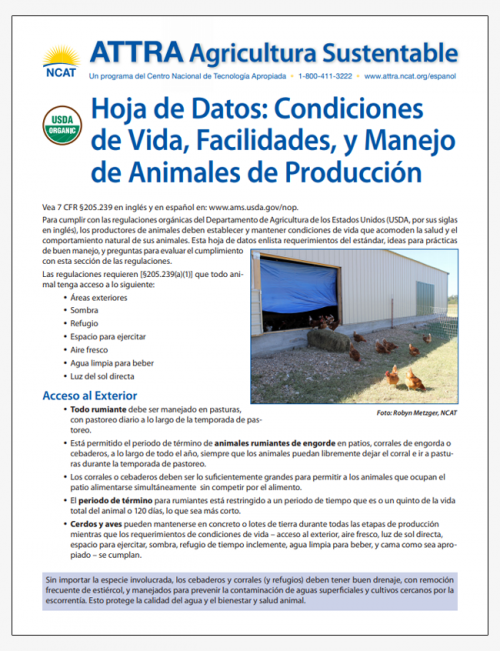 Hoja de Datos: Condiciones de Vida, Facilidades, y Manejo de Animales de Produccion