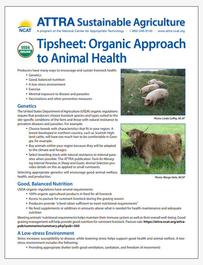 Tipsheet: Organic Approach to Animal Health