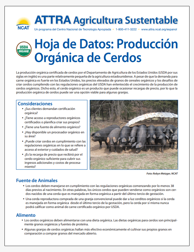 Hoja de Datos: Produccion Organica de Cerdos