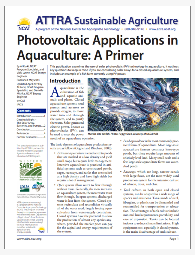 Photovoltaic Applications in Aquaculture: A Primer