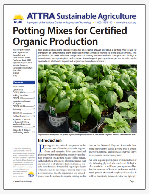 Potting Mixes for Certified Organic Production