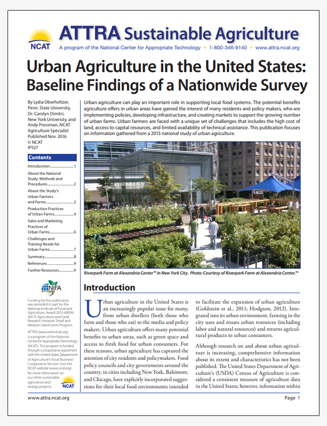 Urban Agriculture in the United States: Baseline Findings of a Nationwide Survey