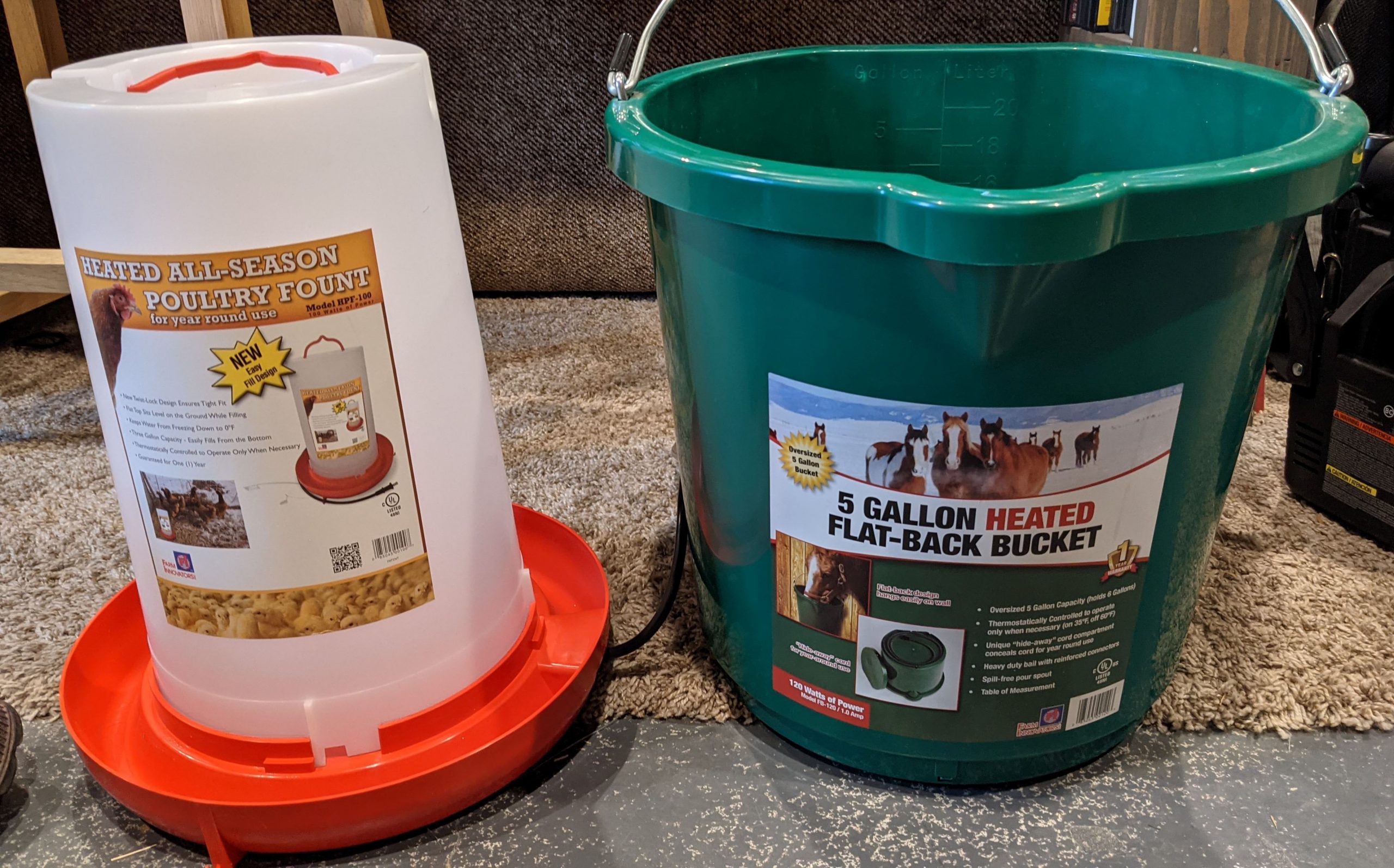 Heated poultry waterer and heated bucket