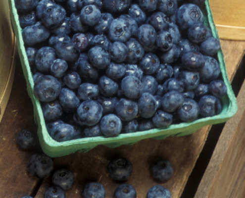 carton on blueberries