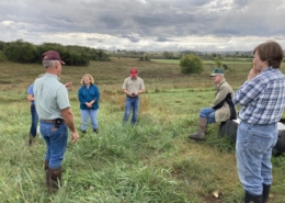 people attending a workshop, standing in a field