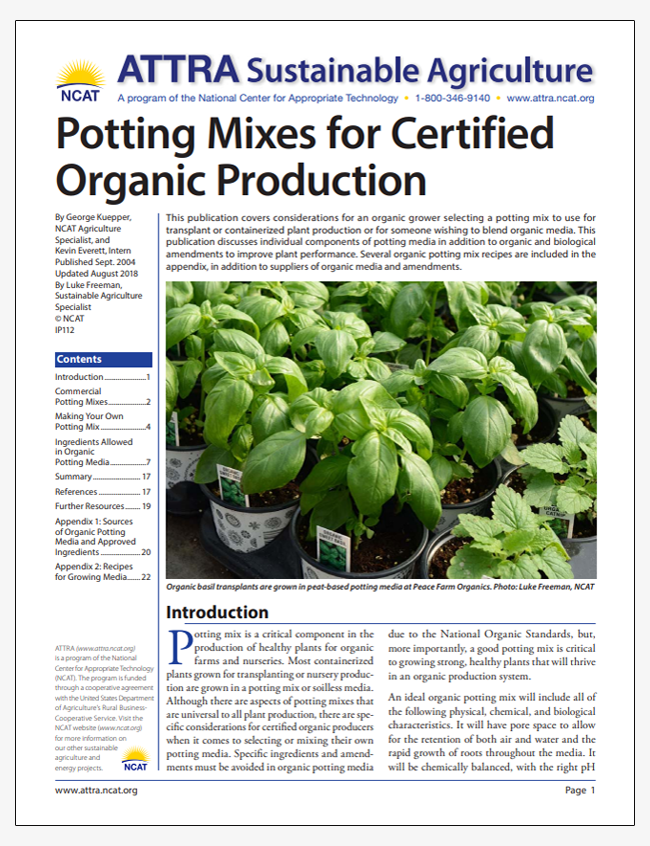 Potting Mixes For Certified Organic Production – ATTRA – Sustainable ...