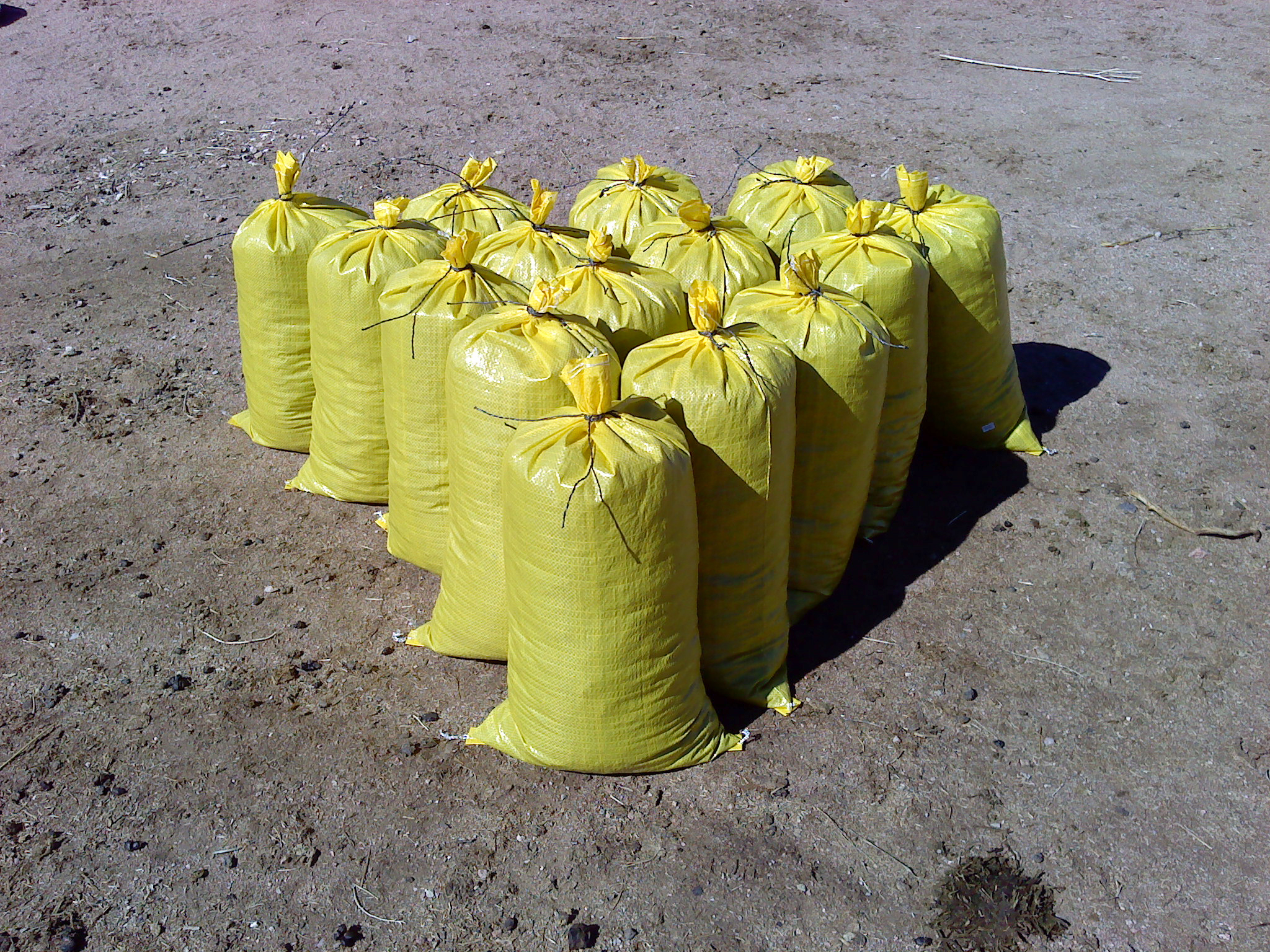 Old feed bags used to transport bulk manure