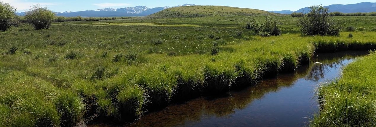 A stream runs through a Montana field