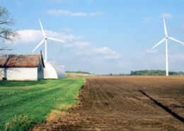 wind turbines on a farm