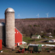 wind turbines on a hill above a farmyard in Pennsylvania