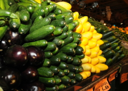 squash and eggplant on display at Reading Terminal Market
