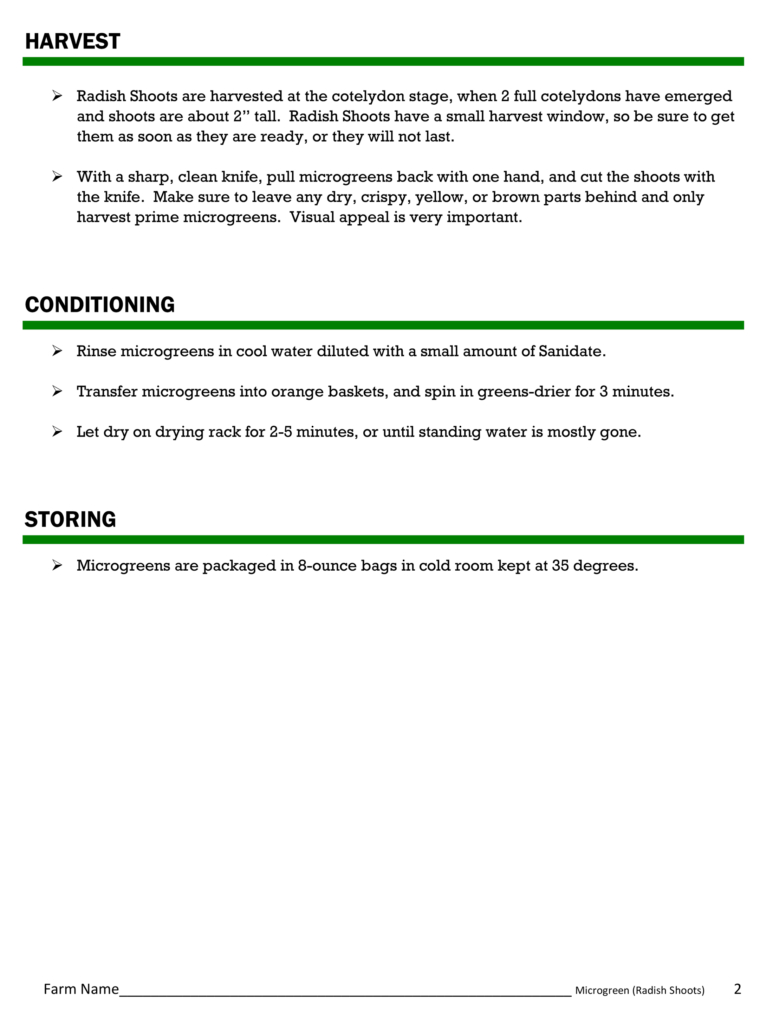 SOP for Microgreens (radish shoots)
