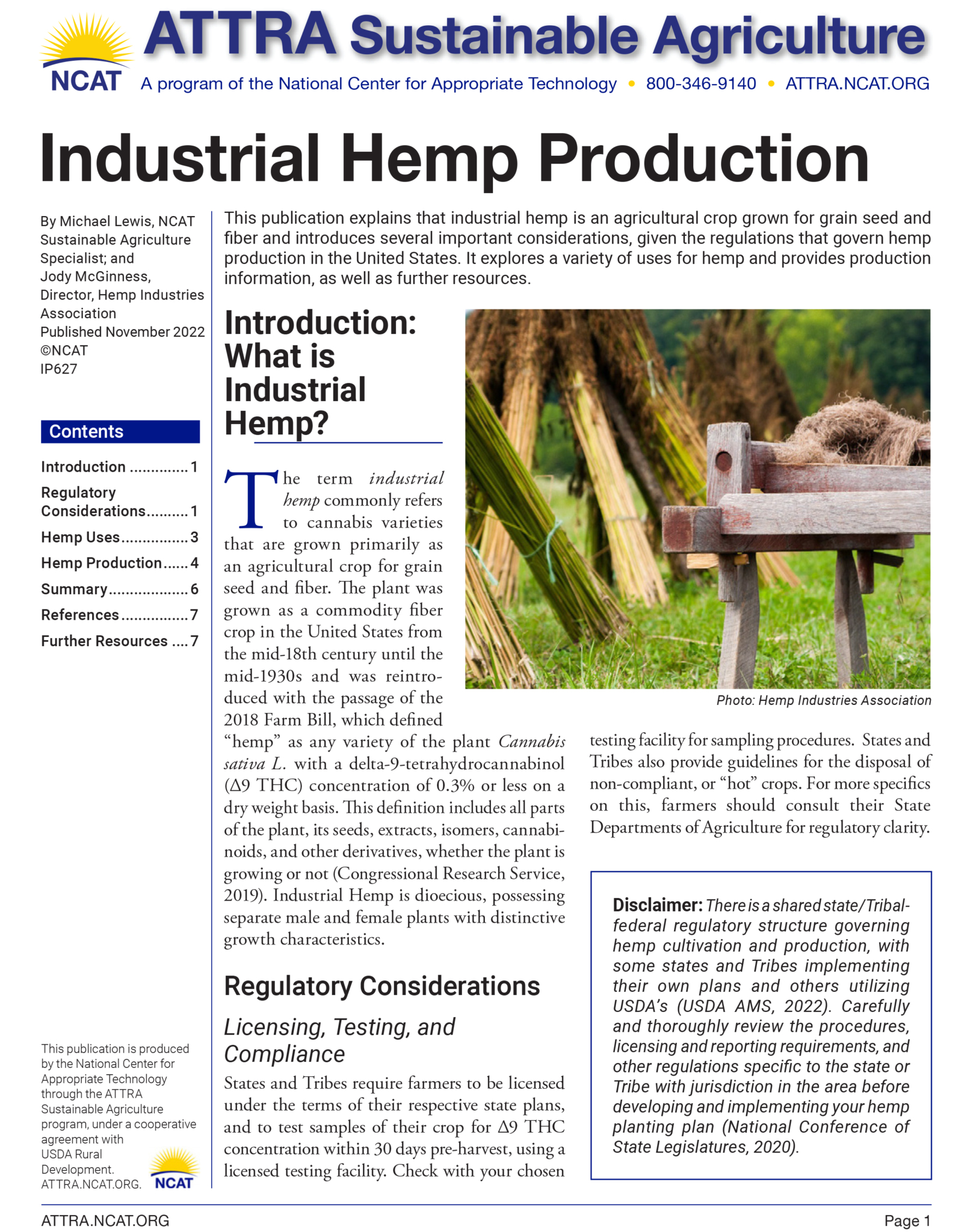 Industrial Hemp Production – ATTRA – Sustainable Agriculture