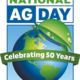 blue and green National Ag Day logo depicting the globe as an apple topped by a leaf.