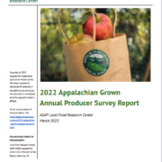 Cover of 2022 Appalachian Grown Producer Survey report showing paper bag of apples