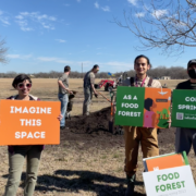 During the planning phase of the food forest, organizers placed signs around the city with a QR code link to an anonymous survey where people could input ideas about what kinds of plants and other features they wanted to see in the food forest.