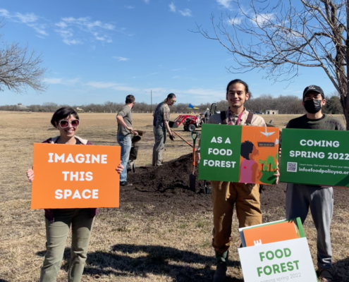 During the planning phase of the food forest, organizers placed signs around the city with a QR code link to an anonymous survey where people could input ideas about what kinds of plants and other features they wanted to see in the food forest.