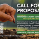 Call for proposals with text over image of hand planting seeds in soil.