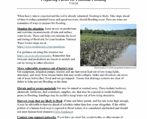 first page of factsheet with text and picture of flooded farmland