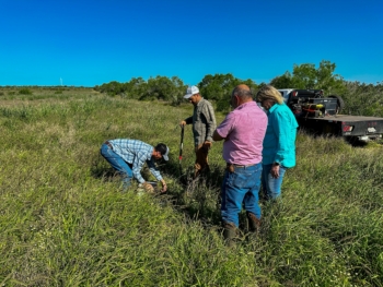 Texas Grazing Lands Coalition meets with Servando Leal in the field. 