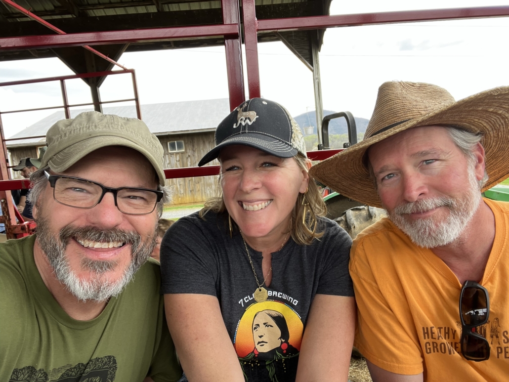 Photo of Lee Rinehart, Kara Kroeger, and Brent Wills at Mountain Glen Farm, Raphine, Virginia.