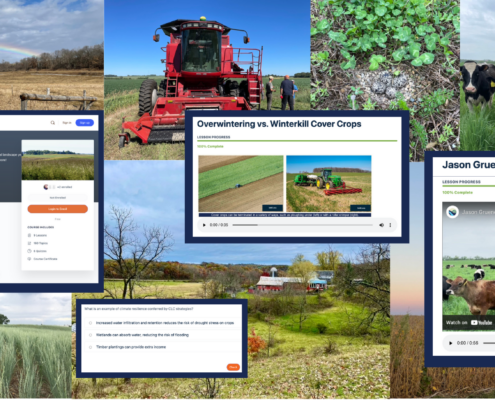 collage of farm field images with superimposed screenshots from online course on continuous living covers