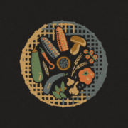 artwork depicting vegetables in a basket