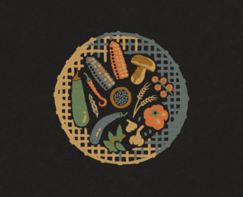 artwork depicting vegetables in a basket