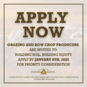 Apply now. Grazing and row crop producers are invited to Building Soil, Building Equity. Apply by January 8th, 2025, for priority consideration