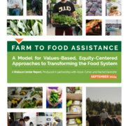 Cover of Farm to Food Assistance report with collage of food and farming photos and title