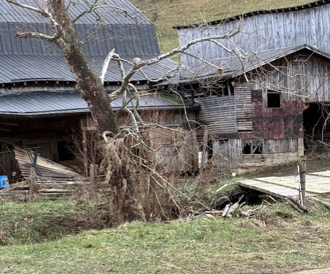 Photo showing barn damage from Hurricane Helene