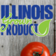 Illinois Grown Product logo with ripe tomato on barnwood background