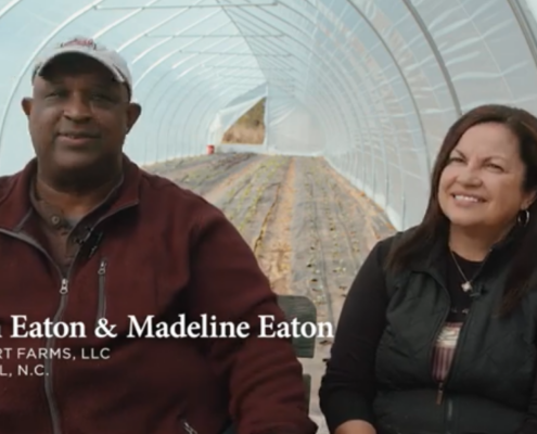 two people inside a high tunnel