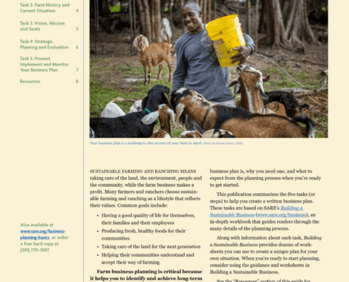 publication cover with photo of person with goats, title and text