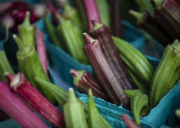 okra displayed in cartons