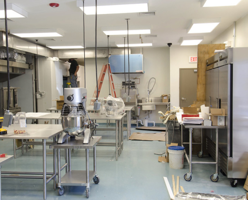 equipment in a commercial kitchen facility