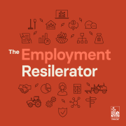 Graphic logo for the Employment Resilerator, with drawn icons of agricultural images