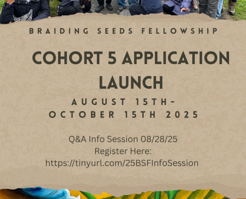 Photo and graphic montage with Braiding Seeds Fellowship Cohort 5 Application Launch
