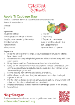 Example of a Harvest of the Month recipe for Apple 'N Cabbage Slaw. 