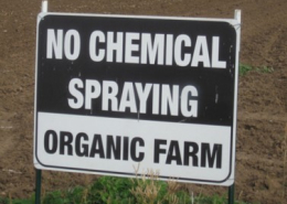 A sign that says "no chemical spraying - organic farm"