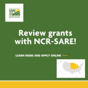 Review grants with NCR-SARE. SARE logo and North Central Region highlighted on US map