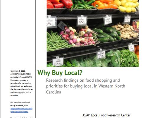 Cover of Why Buy Local with photo of vegetables on shelves with price signs