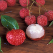 lychee fruit on a wooden background