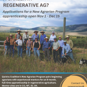 New Agrarian Program recruitment flier with image of group posing outdoors
