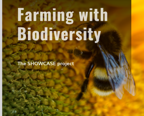 Farming with Biodiversity book cover with bee on flower