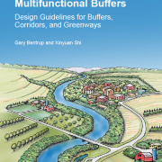 cover of Multifunctional Buffers, with drawing of buffered waterway winding through landscape