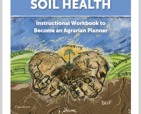 Cover of Planning for Soil Health, with drawing of cupped hands holding soil with seedling.