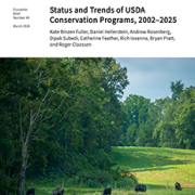 cover of Status and Trends of USDA Conservation Programs, 2002–2025 showing cows grazing on pasture with forest behind